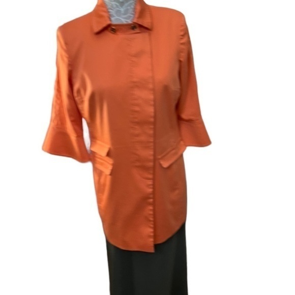 Etcetera Spring Trench Coat Coral with Gold Buttons and Polka Dot Lining - Picture 8 of 11